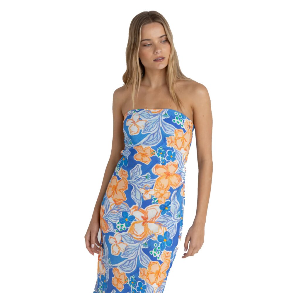 Rhythm Paradise Floral Bias Midi Women's Dress - Blue - Image 2