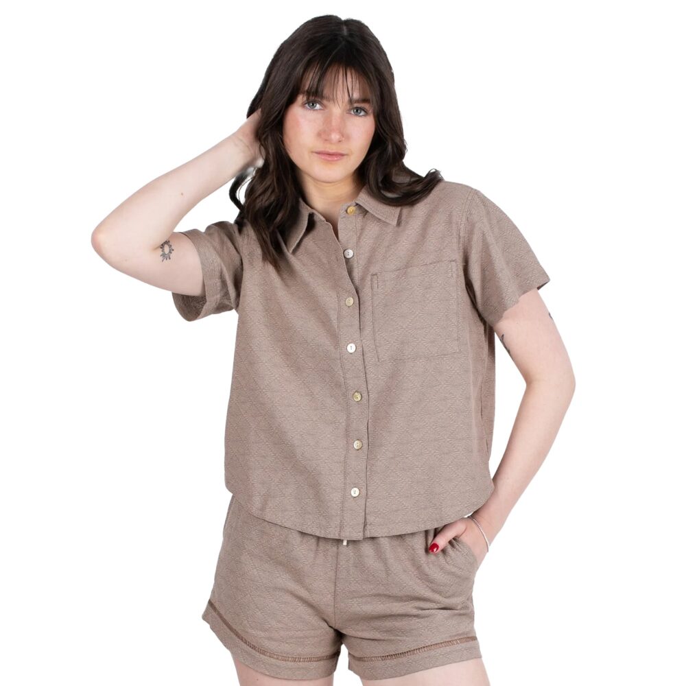 Jetty Cape Cod Jacquard Women's S/S Dress Shirt - Brown